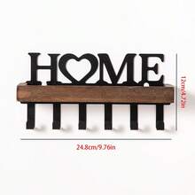 1pc Wooden Key Holder Rack, Wall Mounted Storage Organizer, Metal Art Decor Hook For Entryway, Hallway - Maple - View 3