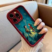 Cubierta de telefono con diseño de bosque mágico y personajes exploradores color azul oscuro para iPhone 14 Pro Max estuche protector con ilustracion de aventura en la naturaleza ideal para amantes de la fantasia y viajes - Blanco - Ver 6