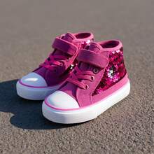 Children Girls Fashion Glitter High Top Canvas Cute Sneaker Shoes - Hot Pink - View 6