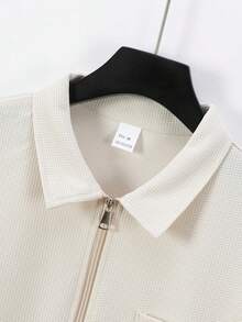 2pcs Men's Set: Fashionable Zip-Up Solid Color Collar Jacket With Pockets + Drawstring Waist Pants, Lightweight Casual Outfit For Spring/Autumn, Suitable As Gift For Boyfriend - Khaki - View 4