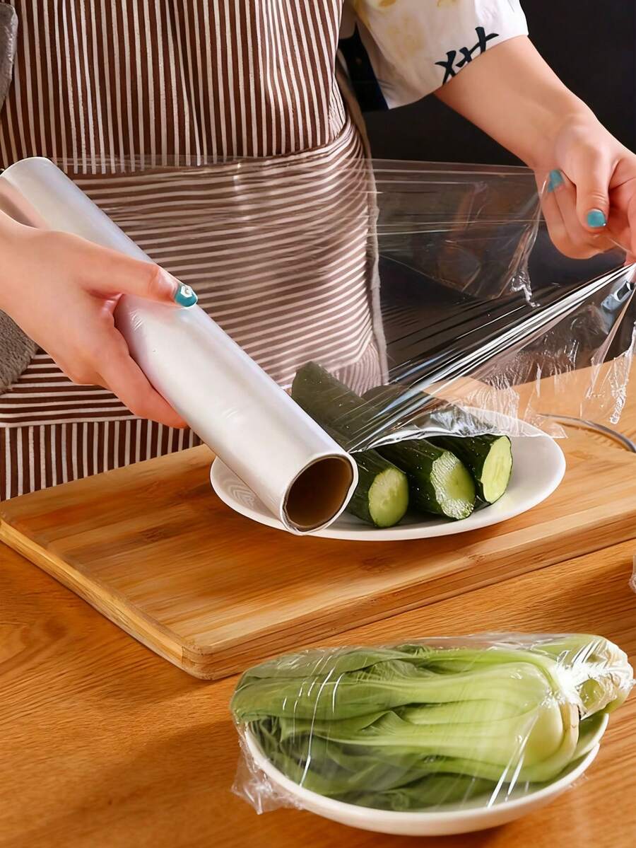1卷易撕保鲜膜，无需裁剪，适用于微波炉和冰箱的食品保鲜膜，厨房保鲜密封膜