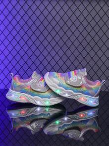 1 Pair Stylish LED Illuminated Breathable Mesh Sneakers, Suitable For Boys And Girls - Casual, Shock-Absorbing, All-Season Non-Slip Outdoor Running And Walking Shoes - Pink - View 2
