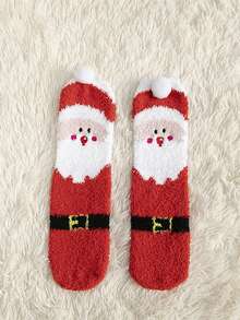 1Pair Women Fuzzy Socks, Cartoon Santa Claus, Elk And Snowman Patterns Mid-Calf Socks Thick Warm Comfortable Christmas Party Gifts Women Socks - Multicolor - View 13