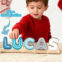 Personalized Name Puzzle, Baby Name Puzzle, Boy Or Girl Early Educational Toy, 3D Letter Puzzle Toy, Wooden Letter Puzzle, Baby 1st Birthday Gift, Wooden Puzzle, Personalized Gift, Birthday Gift, Customized Wooden Puzzle Toy, Anniversary Gift, Building Block Gift Set - Blue and White Stripes - View 2