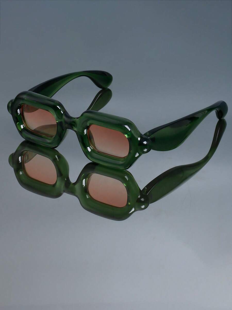 1pc New Retro Classic Thick Frame Small Frame Rectangular Y2K Fashion Glasses For Women And Men Punk Personalized Hip-Hop Festival Party Street Shot Catwalk Fashion Glasses - Multicolor - View 1