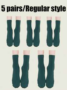 5 Pairs Of Solid Plush Lined Crew Socks, Simple Warm Unisex Snow Tube Socks, Suitable For Autumn And Winter, Women's Stockings And Socks, Fall