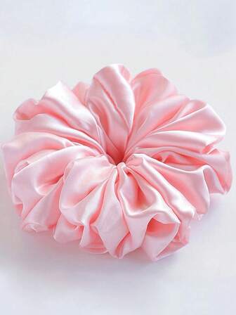 1条女士柔软缎面发圈，粉色，适合日常使用，可作发绳、马尾辫发圈、发圈、橡皮筋发带