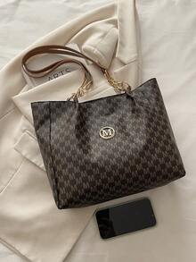 Two Pieces New Arrivals: A Large-Capacity M-Letter Printed Tote Bag With Double Handles, Perfect For Commuting To Work Or Campus Use. This Spacious Yet Lightweight Tote Bag Combines Classic Casual And Business-Casual Styles. Ideal For Young Women, College Students, And Professionals, It Seamlessly Adapts To Work Environments, Back-To-School Season, Middle/High School/University Life, And Holiday Travel. A Fashionable Zipper Tote Bag.