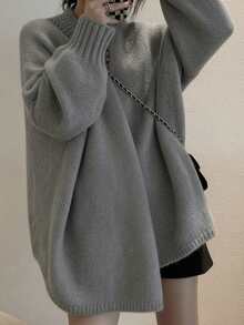 女士新款针织开衫，适合秋冬季节，宽松版型，休闲百搭，高端外套毛衣 - 灰色 - 查看 2