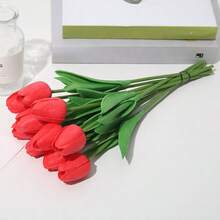6pcs Mini Tulip Artificial Flowers, Home Living Room Decor, Floral Arrangement Materials, Lifelike PU, Wedding Greenery Floral Decor