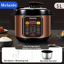Olla a presión eléctrica multifunción Melaide de 5L, 1000W de alta potencia, funciones preestablecidas, mantener caliente con un solo toque, temporizador de 24 horas, pantalla LED, carcasa de metal, olla interior de aluminio, revestimiento antiadherente, ideal para uso doméstico - Enchufe EU Tipo E(220-240V) - Ver 2