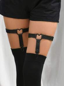 2pcs Women Studded Decor Garter Belt Harness Halloween Valentine's Day Valentines - Black - View 11