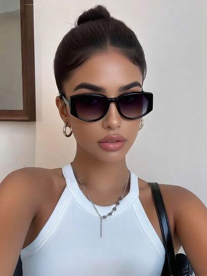 Women's & Men's Retro Rectangular Frame Polarized Sunglasses - Gradient Lens Plastic Fashion Glasses, Classic Decorative, Ideal For Outdoor Sports, Cycling, Travel, Beach, Driving, Fishing & Summer UV Protection