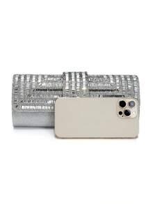 镶钻女士晚宴包，小信封式手提包，缎面肩链手提包，亮紫色鸡尾酒包