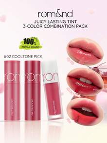 Rom&nd 最佳唇釉系列 02 冷色调色号，光泽唇釉质地，轻盈水润，持久显色，防晕染，保湿哑光唇釉，柔滑丝绒妆效，高显色度，韩妆，韩国彩妆，6克/0.21盎司 - 02 COOLTONE PICK - 查看 2