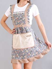 1 piezas Delantal con tirantes florales pequeños resistente al aceite y a las manchas, vestido de princesa - Morado - Ver 2