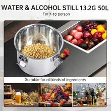 Destilador de acero inoxidable, kit de destilación con termómetro incorporado, kit para elaboración de cerveza casera, 50 L/13,2 gal - Plateado - Ver 2