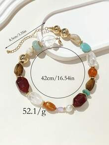 1pc Fashionable Retro Exaggerated Bohemian Style Thick Multi-Color Acrylic Beaded Necklace For Women - Multicolor B - View 4