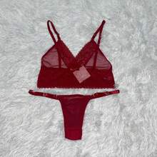 Sexy Lingerie Set Made Of Tulle Thong With Delicate Heart Detail, Lace And Tulle Straps. - 紅色 - 查看 4