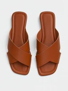 Women's Flat Sandal With Crossed Detail And Modern Style - 駝色 - 查看 2