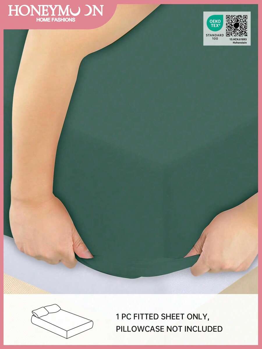 1pc Solid Color Fitted Sheet, Mattress Protector, Mattress Cover, Deep Pocket Fitted Sheet, Soft & Breathable, Fits Various Bed Sizes - Twin, Full, Queen, King, Essential Bedding For Home & Dorm - Dark Green - View 1