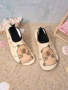 1双儿童户外沙滩防滑时尚舒适透气卡通动物图案可爱女童瑜伽鞋、舞蹈鞋 - 棕色 - 查看 7