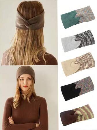 1PCSAWAYTR Elegant Cross Knotted Knitted Headband With Women Ear Warmer Autumn Winter Thermal Headwrap Elastic Hair Bands Women Winter Hair Accessories