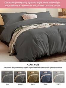 2/3 Piece Solid Color Bedding Set, Includes 1 Duvet Cover, 1/2 Pillow Shams, Perfectly Fits Twin, Full, Queen, King Beds, Suitable For All Seasons, Oeko-Tex Certified - Dark Grey - View 9