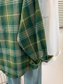 Women's Plaid Front Button Pocket Casual Shirt, Spring