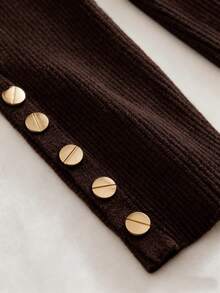 GIGOGOU 秋冬季基本款女式罗纹保暖柔软毛衣上衣修身秋季服装 - 咖啡棕 - 查看 4