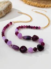 1条时尚优雅的紫色几何不对称串珠项链，适合搭配女士日常高档毛衣，秋冬季节适用。 - 紫色 - 查看 6