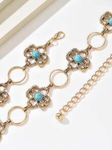 1件復古時尚波希米亞金屬花卉圖案做舊花朵圓盤腰鍊，適合女性日常與派對穿著 - 金色 - 查看 5