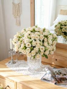 80 piezas Flores de rosa artificiales de seda, ramos falsos para decoración de primavera de boda, jarrón para el hogar, comedor, dormitorio, cocina, baño, Día de la Madre, San Valentín, fiesta de cumpleaños, decoración de jardín exterior