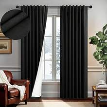 Cream Linen Blackout Curtains 84 Inch Long 2 Panel Set, Thermal Insulated Light Blocking, Neutral Rustic Farmhouse Style, Ivory White, 2025 - Black - View 9