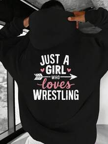 Sudadera con capucha de talla para hombres - JUST A GIRL WHO LOVES WRESTLING, suéter con patrón, ropa de fan de lucha libre verde oscuro, ajuste holgado con impresión en la espalda, camiseta de lucha libre lavable aáquina JPH-9, ropa para entusiastas del deporte, ropa llamativa y audaz, suéter cómodo, talla - Negro - Ver 12