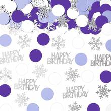 100/200pcs Shiny Purple & Silver Polka Dot Snowflake Happy Birthday Confetti, Themed Birthday Table Confetti, Suitable For Winter Wonderland Birthday Party Decoration - Multicolor - View 2