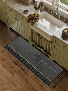 1pc Modern Luxury Style Kitchen Mat With Geometric Lines, Golden Stripes, Faux Marble Texture And 3D Diamond Patchwork Pattern, Cushioned Anti-Fatigue Kitchen Carpet - Multicolor - View 8