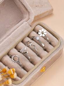 Bộ 5/6 nhẫn đính đá hình trái tim, mặt trời, hoa, bướm thời trang sang trọng, thích hợp để đeo hàng ngày cho phụ nữ (Không có hộp quà) - nhẫn - Xem 13
