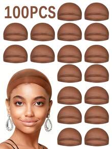 200 pezzi Cuffie per parrucche marroni - Reti per capelli elastiche e antiscivolo, cuffie per parrucche in nylon traspiranti a estremità chiusa, ideali come set regalo di Natale per donne e uomini