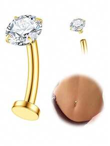 4/1Piece Set 18K Gold Plated Opal Belly Button Rings, Hypoallergenic Medical Stainless Steel Belly Button Rings, Heart Shaped CZ Clicker Belly Button Piercing 14G Women's Belly Button Piercing Jewelry Gold And Silver