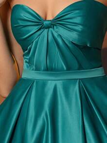 Satin Strapless Prom Dresses With Twist Corset Elegant A Line Floor Length Formal Evening Party Gown For Women Sleeveless Homecoming Dresses For Teen Lace Up Back Ball Gown - Dark Green - View 7