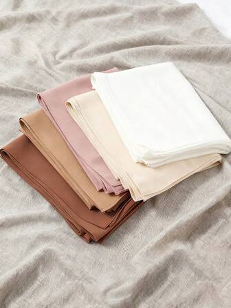 1pc Women's Solid Color Diamond Crinkle Chiffon Scarf, Thick Chiffon Shawl Wrap With Straight Edges, Versatile Scarf