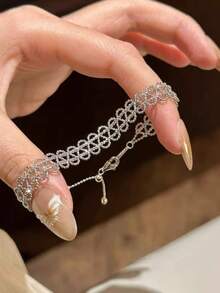 Tsnamer 1 pieza Pulsera de cobre con estilo de encaje milanés, diseño retro y sencillo, versátil para uso diario