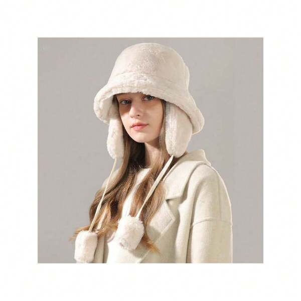 2025 new plush fisherman's hat children's winter plush thickened thermal ear protector hat fashionable versatile women's hat