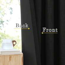 2025  Bedroom Curtains 2 Panels Sets Faux Linen Textured, Pinch Pleated Room Darkening Light/Heat Blocking Window Drapes Thermal Insulated For Living Room, Angora, W50 X L108, 2 Panels - 黑色 - 查看 4