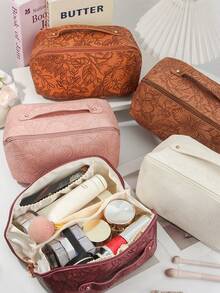 1 Peça Bolsa de Maquiagem Vintage de Estilo Retrô Multifuncional de Grande Capacidade com Estampa Floral, Bolsa de Maquiagem com Suporte, Bolsa de Toalete, Bolsa de Viagem e Higiene, Bolsa de Armazenamento de Cosméticos e Produtos de Cuidados com a Pele, com Design de Abertura Ampla para Fácil Acesso, Elegante e Portátil com Vários Compartimentos, Essencial para Viagens e Vida Diária, Presentes de Aniversário e Natal