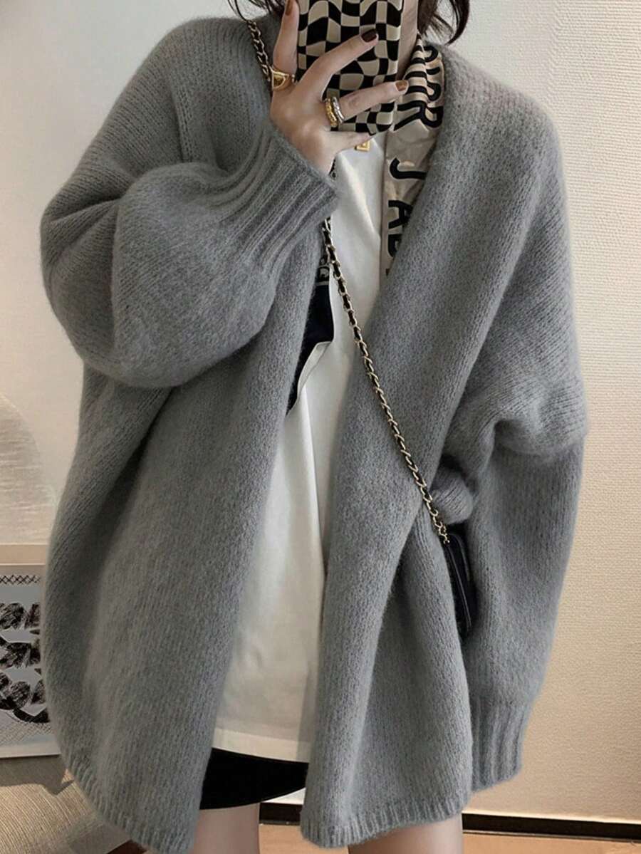 女士新款针织开衫，适合秋冬季节，宽松版型，休闲百搭，高端外套毛衣 - 灰色 - 查看 1