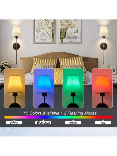 1/ Rechargeable Wand Lights Remote(Includes RGB Verlichting Bulb) Bedside Lamp, Ceiling Light, Fairy Lights, ative Lamps, Night Light– 15 Dimmable Sconces Bedroom, Living Room, Hallway, Bathroom, Kitchen, Closet Lighting, ations Home Ceilin(1800mAh) view 4