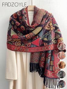 FADZOYLE 1 Stück Damen Retro Stil Vintage Geometrie Muster Schal mit Quasten Pashmina Umhang Haarwickel, weich wie Kaschmir, für Winter Herbst warm und windundurchlässig, für den täglichen Gebrauch, Reisen, Büro und als Geschenkzubehör - Verschiedenfarbig - Übersicht 12