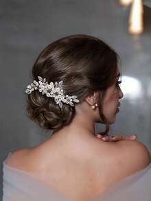 1pc Elegant & Delicate White Faux Pearl Bride Hair Comb Headpiece, Alloy Leaf Wedding Hair Accessory, Suitable For Wedding, Party, Christmas Gift